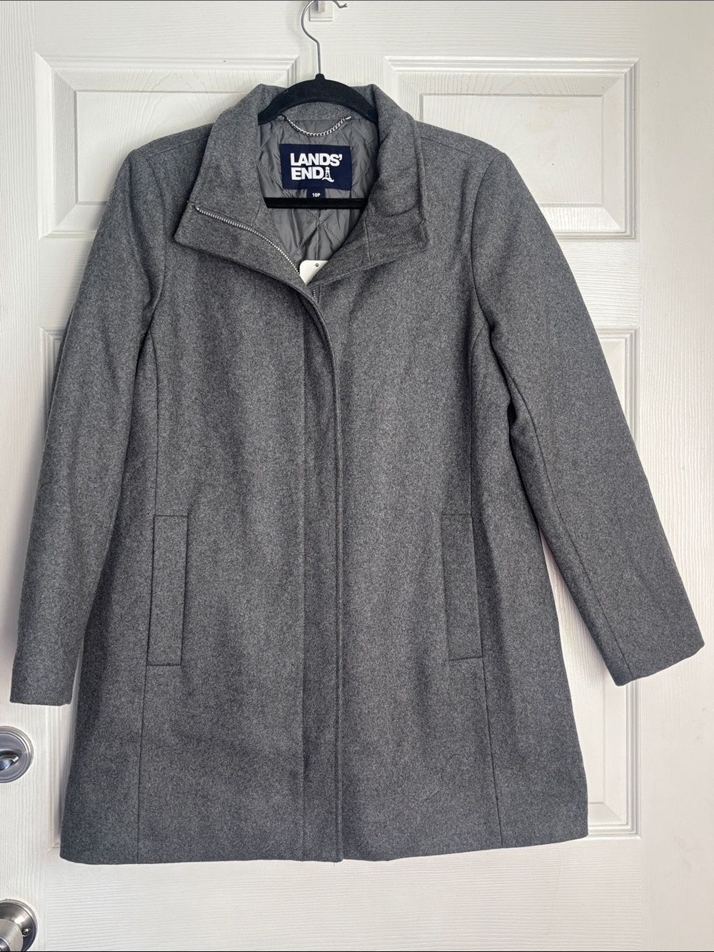 NEW Lands' End Charcoal Gray Wool-Blend Pea Coat primaloft full zip size 10P
